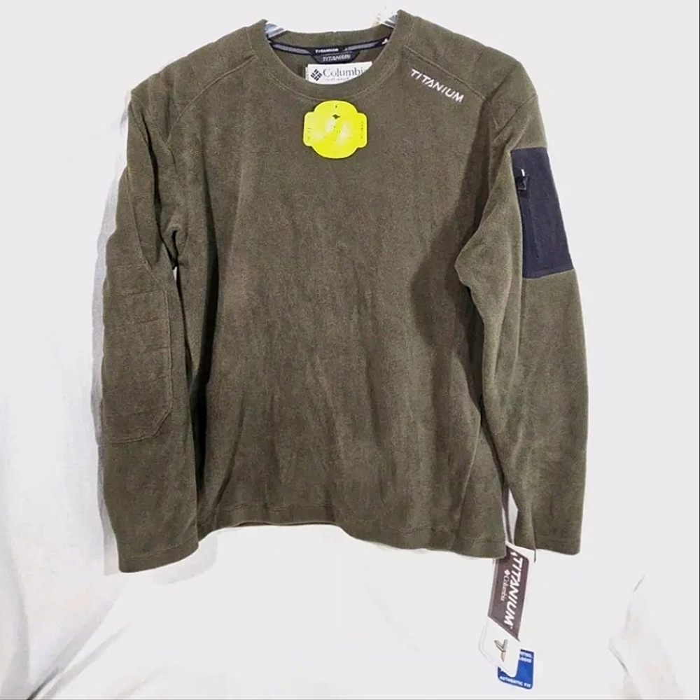 Columbia Titanium Fleece Crew Shirt Green Stretch Pullover Men Large Golden Glow